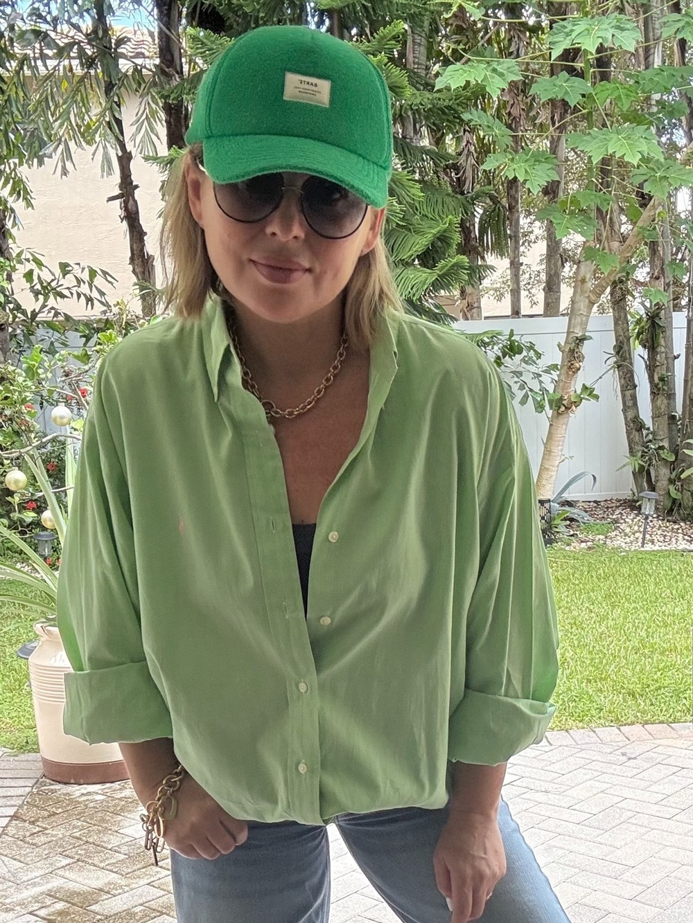 Vintage Green Oversized Button Up Shirt Women’s XL Relaxed Fit Long Sleeve
